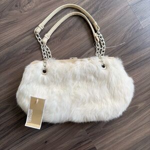 Michael Kors Cream Faux Fur Shoulder Bag with Chain Handles